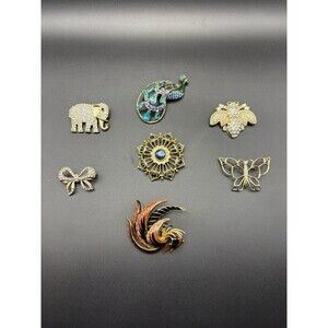 Vintage Brooch Lot Avon Orena Rhinestone Enamel Animal Floral Pin Mixed Jewelry